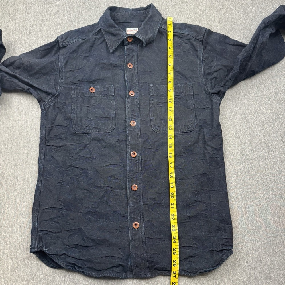Momotaro Indigo Tonal Camouflage Jacquard Button-Down Shirt Sz 38 Blue Japan - Picture 5 of 14